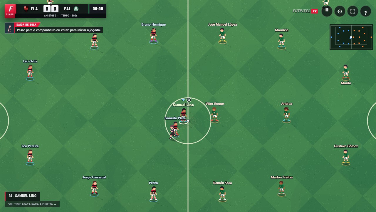 Partida de futebol em pixel art no FutpixelTV